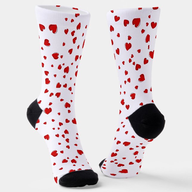 Red Hearts on White Socks (Angled)