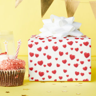 Red Hearts On White Wrapping Paper