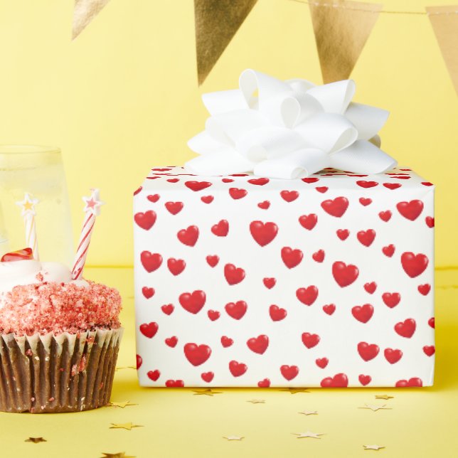Red Hearts On White Wrapping Paper (Birthday Party)