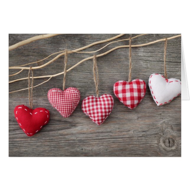 Red Hearts on Wooden Table (Front Horizontal)