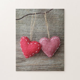 Red Hearts on Wooden Table 2 Jigsaw Puzzle