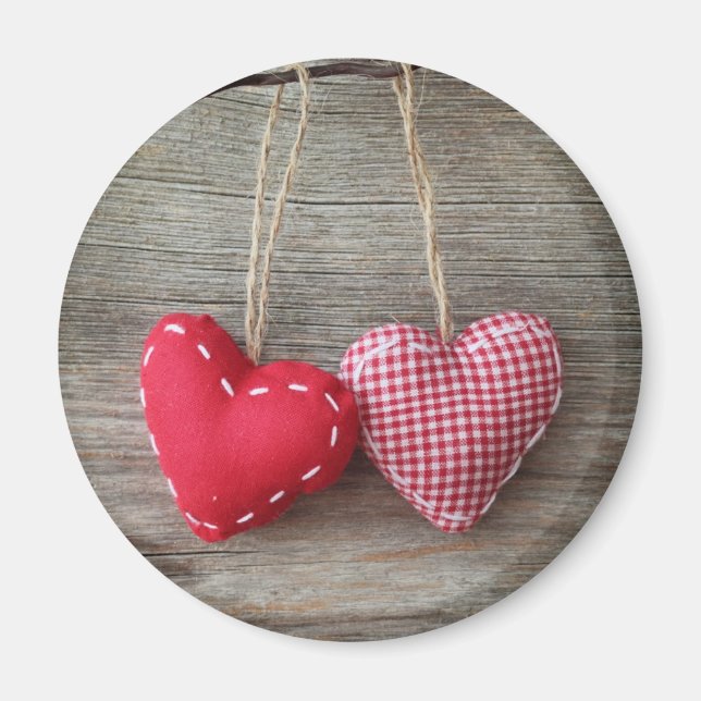 Red Hearts on Wooden Table 2 Magnet (Front)