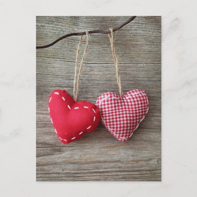 Red Hearts on Wooden Table 2 Postcard (Front)