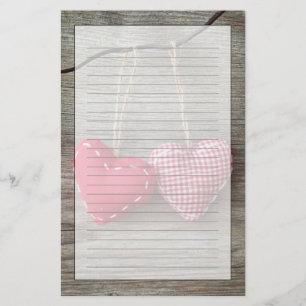 Red Hearts on Wooden Table 2 Stationery