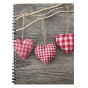 Red Hearts on Wooden Table Notebook