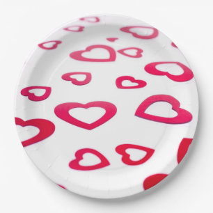 Red hearts paper plate