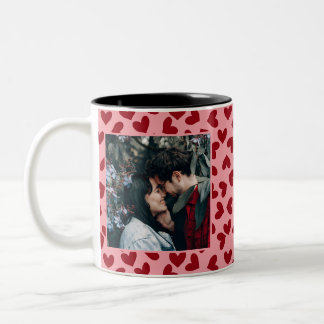 Red hearts pattern 2 custom photos Mug