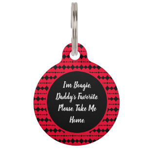 Red Hearts Pattern Black Personalised Pet Tag
