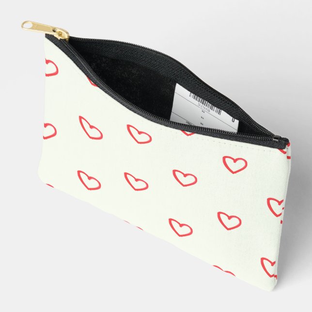 Red Hearts Pattern, Cute, Love Accessory Pouch (Open)