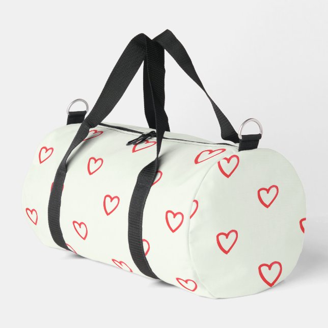 Red Hearts Pattern, Cute, Love Duffle Bag (Left Corner)