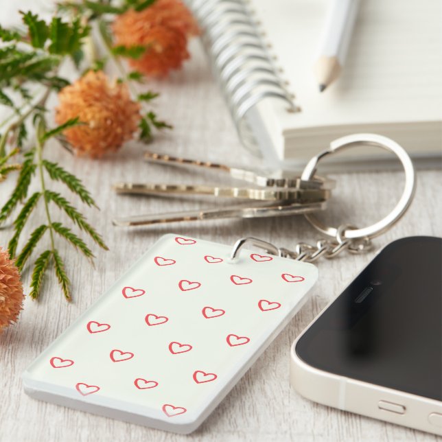 Red Hearts Pattern, Cute, Love Key Ring (Front Right)