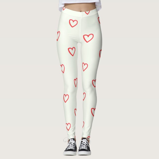 Red Hearts Pattern, Cute, Love Leggings (Front)