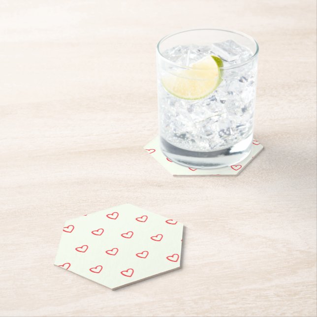 Red Hearts Pattern, Cute, Love Paper Coaster (Insitu)