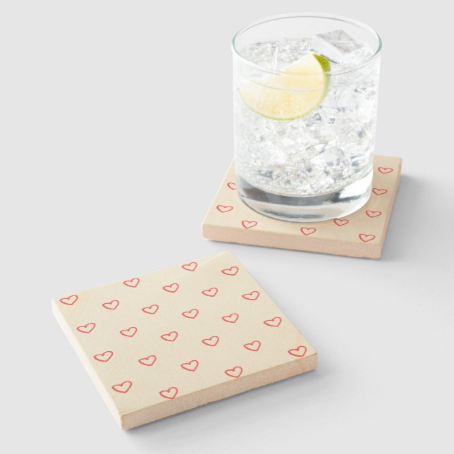 Red Hearts Pattern, Cute, Love Stone Coaster (Side)