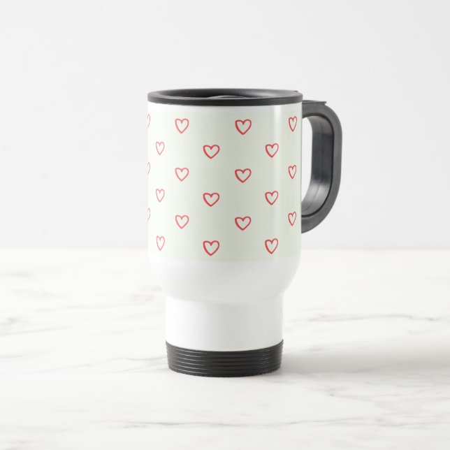 Red Hearts Pattern, Cute, Love Travel Mug (Front Right)