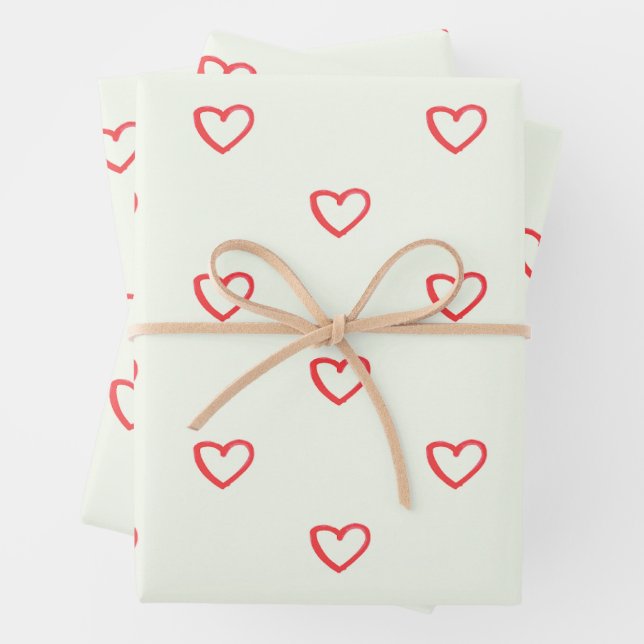Red Hearts Pattern, Cute, Love Wrapping Paper Sheet (In situ)