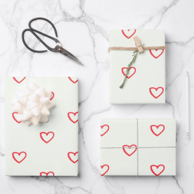 Red Hearts Pattern, Cute, Love Wrapping Paper Sheet (Front)