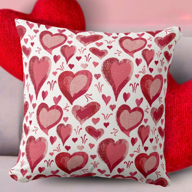 Red Hearts Pattern Drawing Valentine`s Day  Cushion (Creator Uploaded)