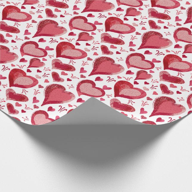 Red Hearts Pattern Drawing Valentine`s Day Wrapping Paper (Corner)