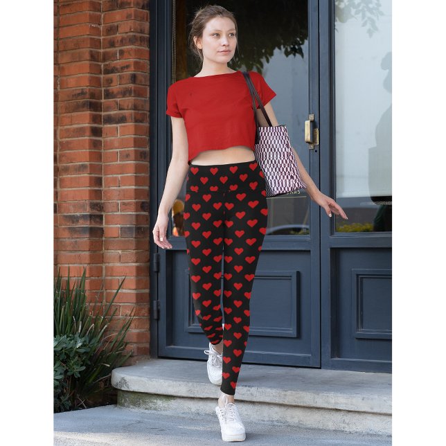 Red Hearts Pattern Love Black Fashion Yoga Workout Leggings (Red Hearts Pattern Love Black Fashion Yoga Workout Leggings)