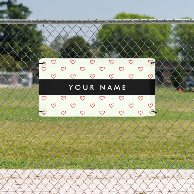 Red Hearts Pattern, Love, Your Name, Personalise Banner (Insitu)