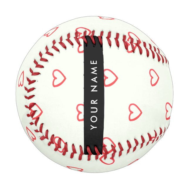 Red Hearts Pattern, Love, Your Name, Personalise Baseball (Front Left)