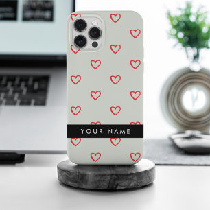 Red Hearts Pattern, Love, Your Name, Personalise iPhone 15 Pro Max Case
