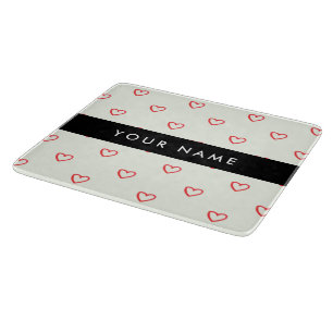 Red Hearts Pattern, Love, Your Name, Personalise Cutting Board