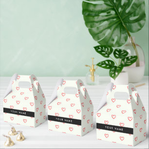 Red Hearts Pattern, Love, Your Name, Personalise Favour Box