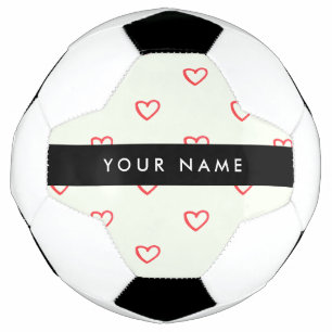 Red Hearts Pattern, Love, Your Name, Personalise Football