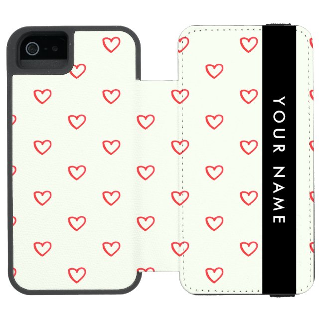 Red Hearts Pattern, Love, Your Name, Personalise Incipio iPhone Wallet Case (Folio Open)