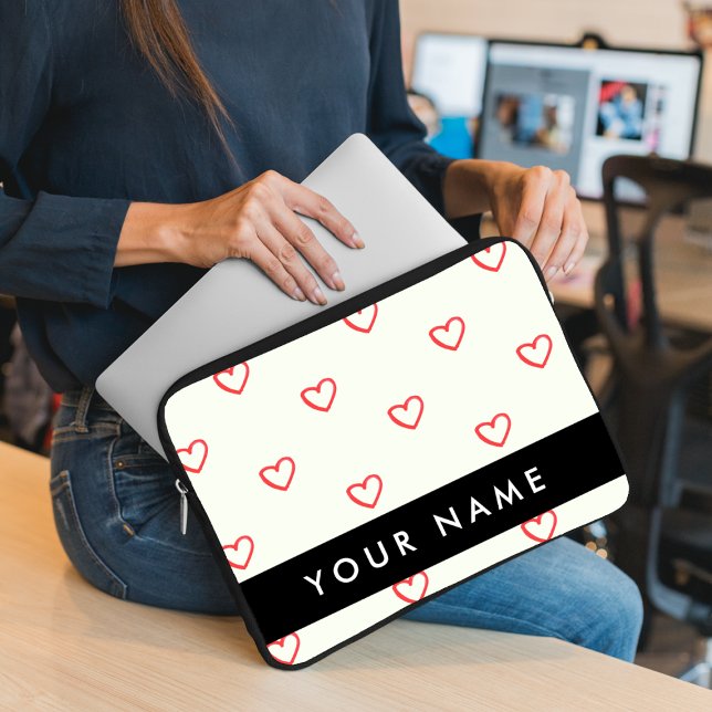 Red Hearts Pattern, Love, Your Name, Personalise Laptop Sleeve (Creator Uploaded)