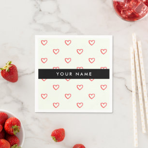 Red Hearts Pattern, Love, Your Name, Personalise Napkin