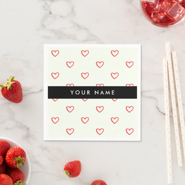 Red Hearts Pattern, Love, Your Name, Personalise Napkin (Insitu)