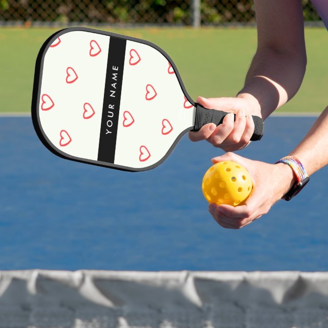 Red Hearts Pattern, Love, Your Name, Personalise Pickleball Paddle (Insitu)