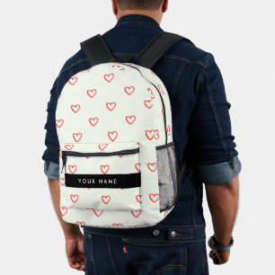 Red Hearts Pattern, Love, Your Name, Personalise Printed Backpack
