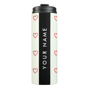 Red Hearts Pattern, Love, Your Name, Personalise Thermal Tumbler