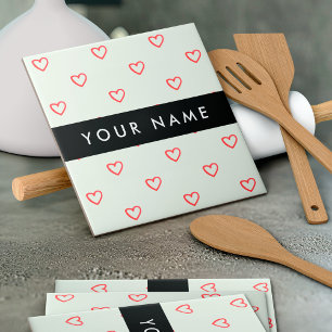 Red Hearts Pattern, Love, Your Name, Personalise Tile