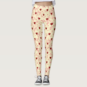 Red Hearts Pattern on a Yellow Background Leggings