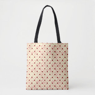 Red Hearts Pattern on a Yellow Background Tote Bag