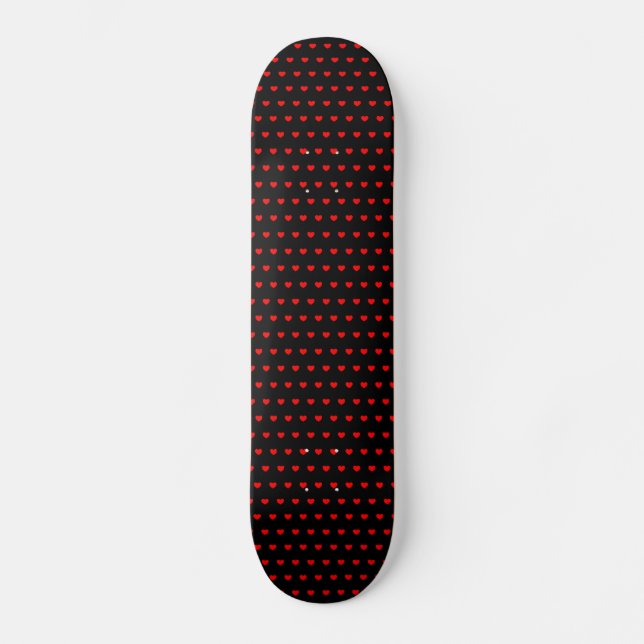 Red Hearts Pattern On Black Skateboard (Front)