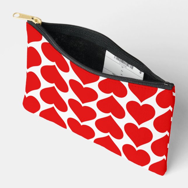 Red Hearts Pattern, Romantic, Love Accessory Pouch (Open)