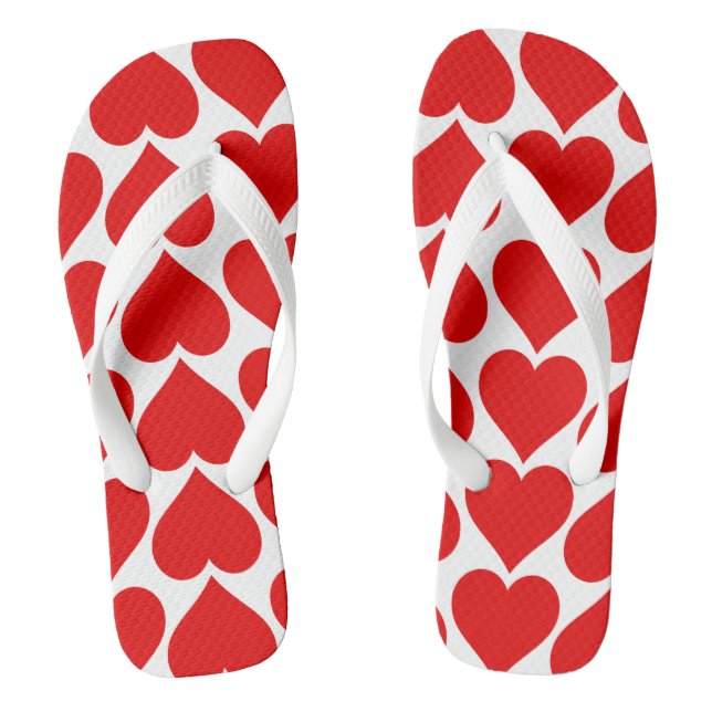 Red Hearts Pattern, Romantic, Love Flip Flops (Footbed)