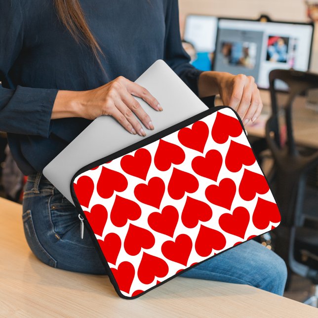 Red Hearts Pattern, Romantic, Love Laptop Sleeve (Creator Uploaded)