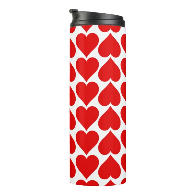 Red Hearts Pattern, Romantic, Love Thermal Tumbler (Rotated Right)
