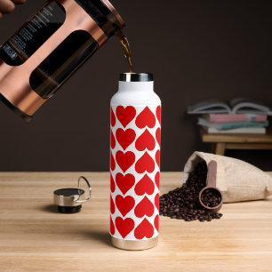 Red Hearts Pattern, Romantic, Love Water Bottle