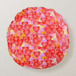 red hearts pattern round cushion