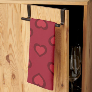 Red Hearts Pattern Tea Towel