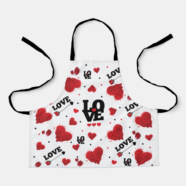 Red Hearts Pattern Valentine's Day Apron (Front)