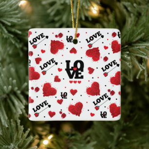 Red Hearts Pattern Valentine's Day Ceramic Ornament